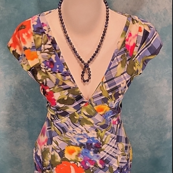 ❤Oscar de la Renta Dress w/ Bright Floral/Lattice Print & Gorgeous Pleats/Panels - Picture 16 of 16